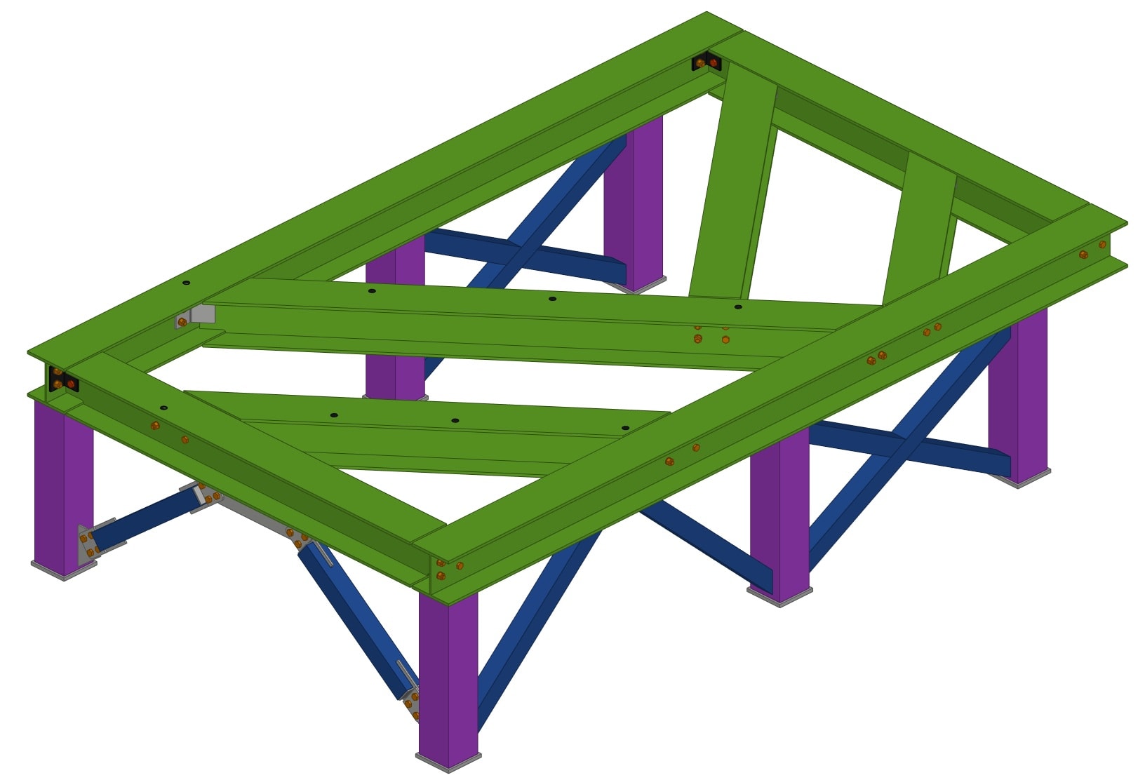 3D model of industrial equipment support platform with columns and cross-bracing