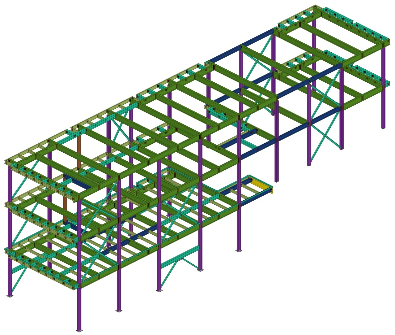 3D model of multi-level industrial structural support framing