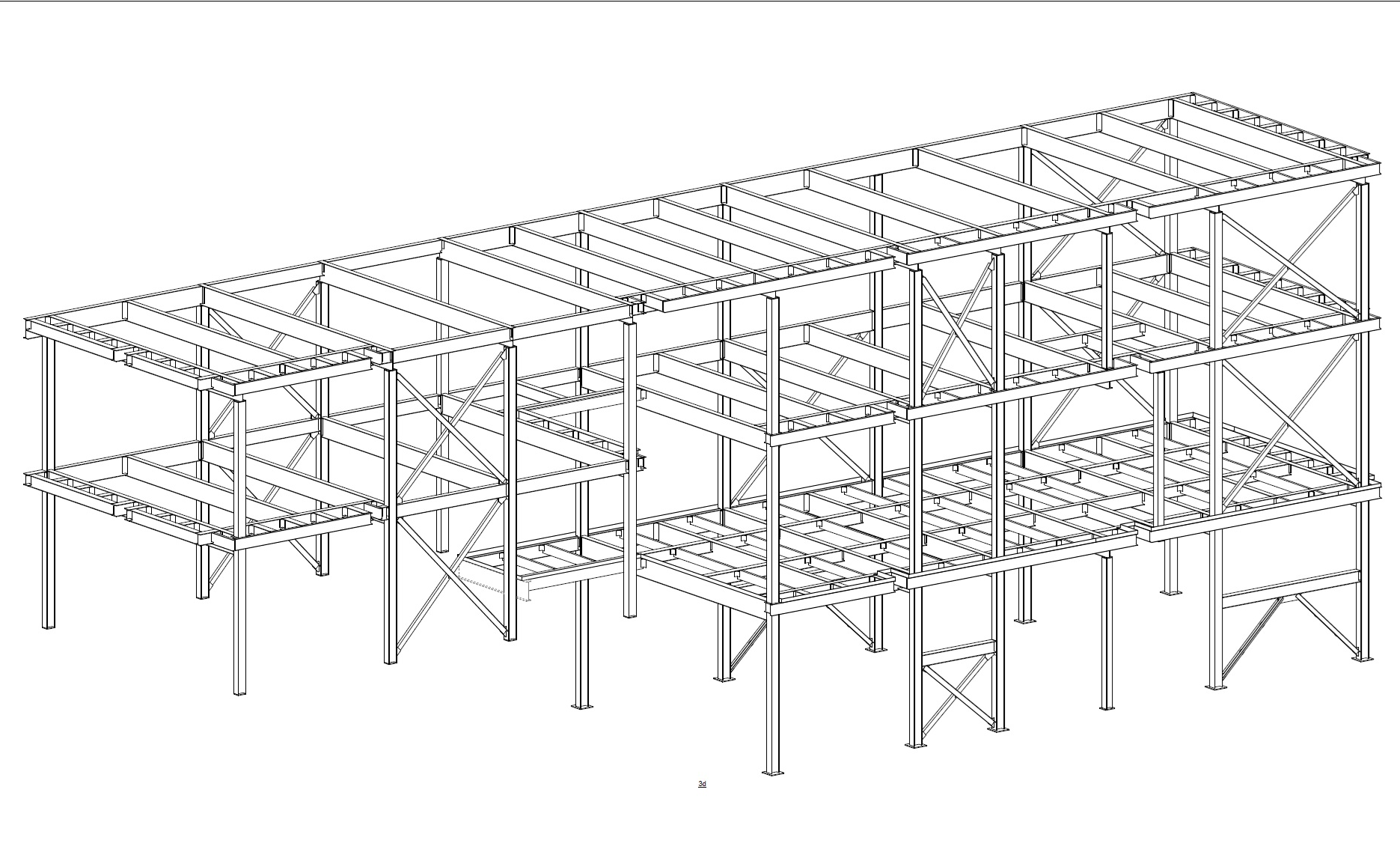 3D Tekla Structures model of industrial structural support framing